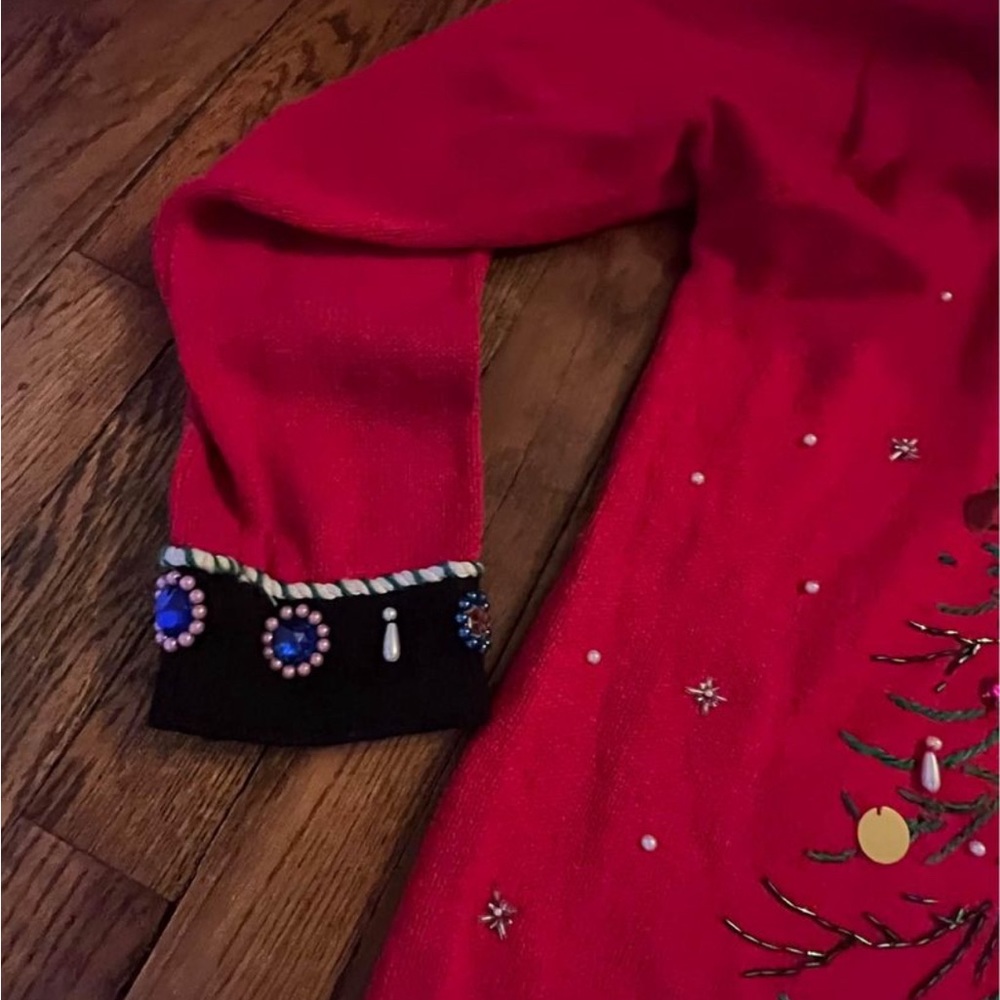 Red Sequin Christmas Sweater Turtleneck… ladies size medium - Picture 3 of 4